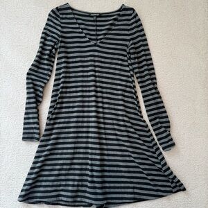 Express Long Sleeve Black/Gray striped Dress worn once!